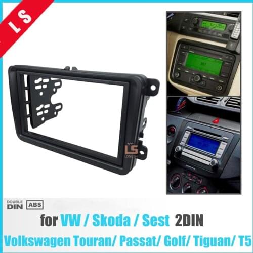 Double Din car Frame for VW Touran Caddy SEAT SKODA Fabia Octavia Stereo Radio DVD Dash Kit Trim Fascia panel Adapte , 2DIN