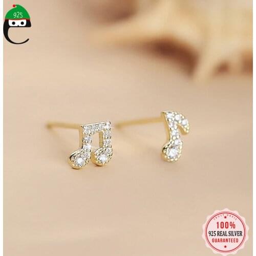 ElfoPlataSi Real 925 Sterling Silver Fashion Asymmetric Notes Carm Stud Earring for Women Wedding Valentines Day Jewelry DD405