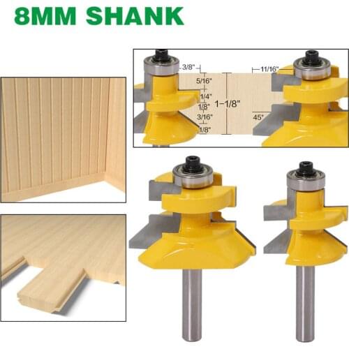 2 Pcs 8mm Shank Carbide Cricut Wood Milling Cutter Woodworking Tools Tongue And Groove Flooring Routing Cutter Set V-groove