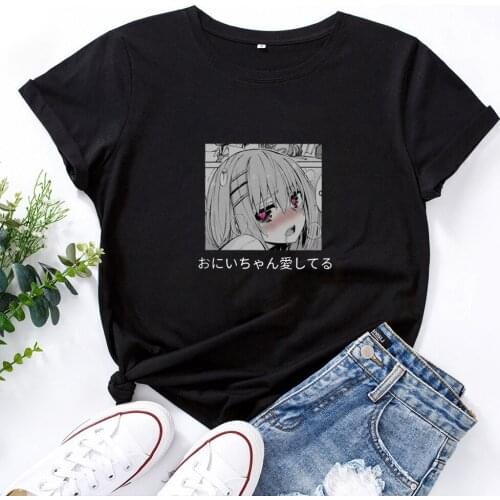 Cartoon Graphic T Shirt for Women Japanese Alphabet Anime Pattern Woman Tshirt Top Fashion Casual Summer Camisas Mujer Loose Top