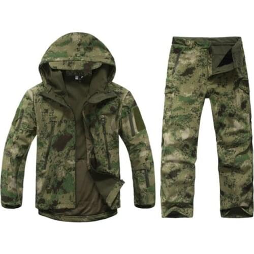 Camouflage Hunting Clothes Tactical Softshell TAD Suits Men Waterproof Windproof Outdoor Sport Hiking Camping Jacket + Pants