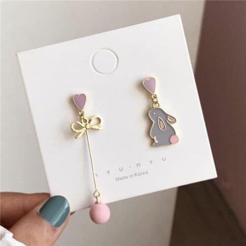 Korean new sweet and cute asymmetric love rabbit earrings girly temperament simple earrings earrings