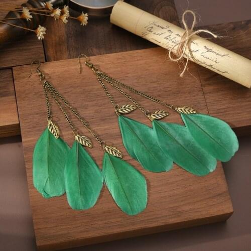 Fashion Fairy Long Chain Tassel Feather Earrings For Women 2020 Bohemia Summer Retro Ethnic Golden Leaf Alloy Earings Pendientes