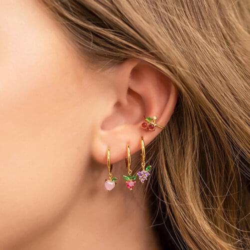 LOOXI New Accessories Summer Crystal Fruit Cute Cherry Pineapple Small Drop Earrings For Fashion Women Jewelry Grapes Gift