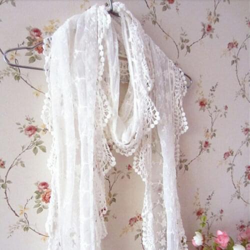 Fashion Women Lady Long Scarf Embroidery Floral Crochet Mesh Lace Trim Shawl Scarf New Stylish