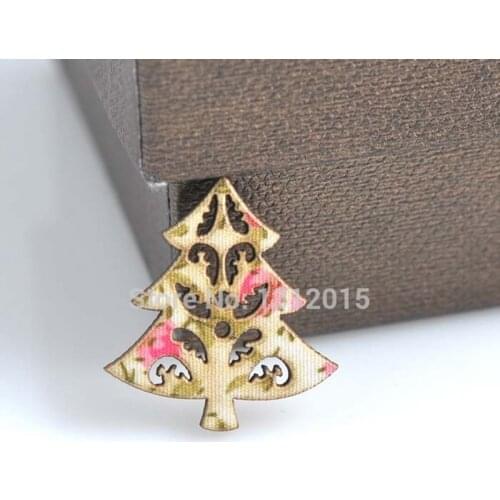 Cartoon tree Fabric Wooden decorative buttons for craft Scrapbooking Two Holes 29x27mm 50PCs XD0318-46