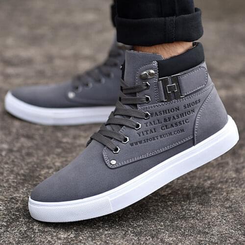 Mens High Top Sneakers Casual Vulcanized Shoes Spring/Autumn Men Shoes High Quality Frosted Faux Suede Casual Platform Shoes