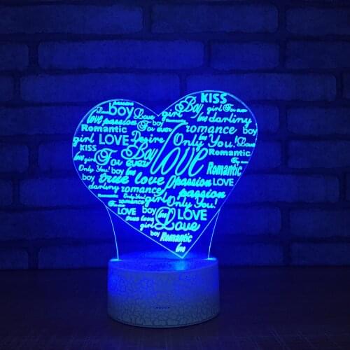 Heart Night Light 7 Colors Remote Touch USB LED 3D Table Desk Lamp For Wife Girlfriend Gift Home Bedroom Decoration