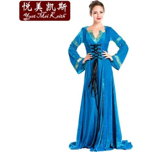 2015 New Blue European Royal Vintage Medieval Renaissance Victorian Ball Gown Fancy Dress Halloween Cosplay Costume Adult Women