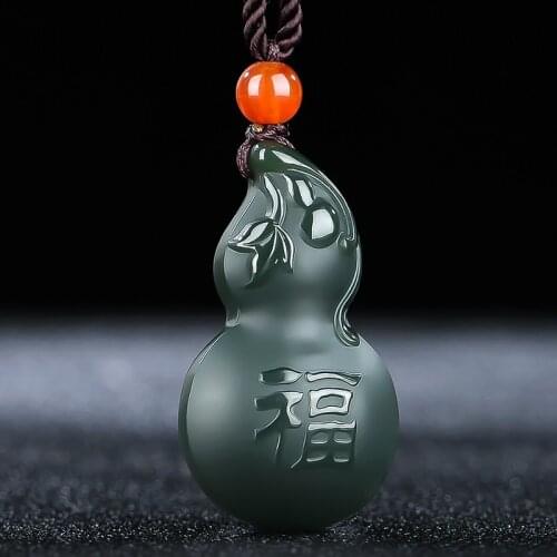 Natural A hetian jade double Hand-Carved jade gourd black green jade pendant jade necklace men pendants jewelry