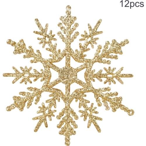 Plastic Gold Silver Glitter Powder Snowflake 12Pcs 10cm Xmas Ornaments Pendant Christmas Tree Decorative Hanging Snowflake