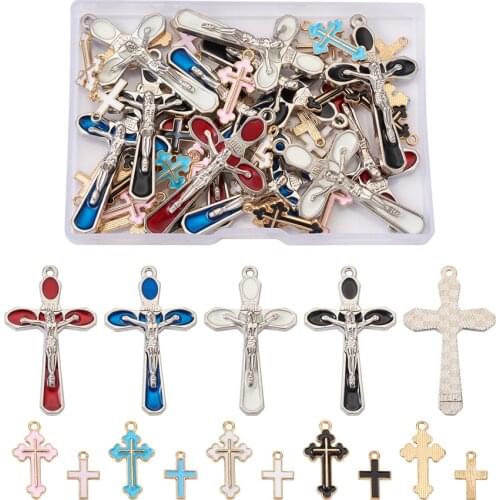 56pcs Cross Charms Alloy Enamel Cross Jesus Pendants for Necklace Earrings Bracelet Charms DIY Handmade Jewelry Making Crafts