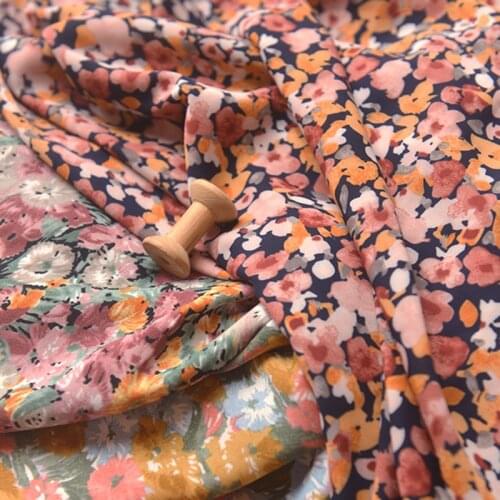 Half Meter Colored Flower Print Chiffon Fabric For Skirt Upper Clothes Handmade DIY Background Cloth CR-967