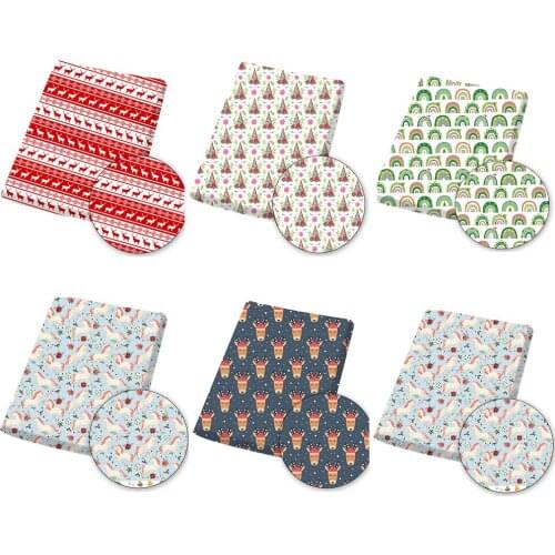 Christmas Polyester Cotton Fabric By The Meter Elk Christmas Hat Printed Fabric For Sewing DIY Crafts Supplies 45*145 cm 1 pc