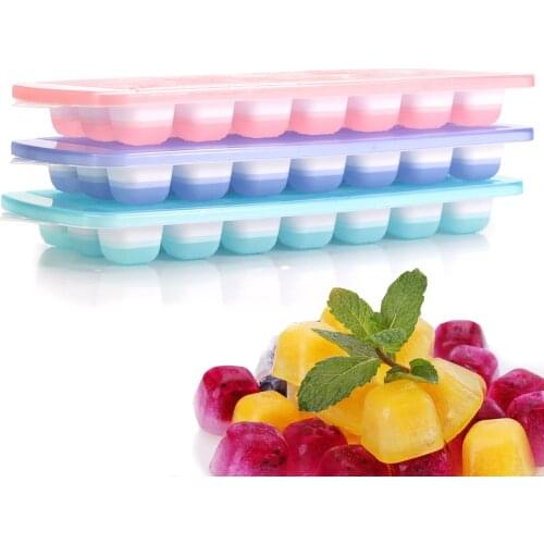 3-pack Silicone Ice Cube Trays With Spill-Resistant Removable Lid, Easy Release Stackable 21 Cavity DIY Ice Cube Maker