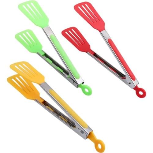 9inch Bbq Tongs Silicone Kitchen Utensils Cover Handle Kitchen Tong Barbecue Clip Clamp Stainless Steel Food Tongs