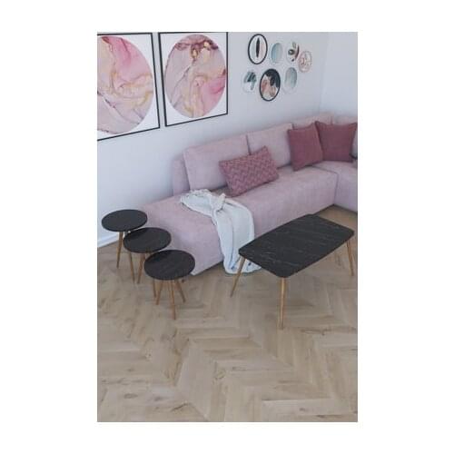 Modern 3'lü Round Zigon Coffee table, Serving Stand And Roman Medium Tripod-Black Marble coffe table table bassee