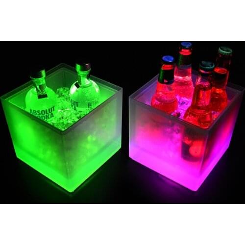 LED Ice Bucket 3.5L Colorful Changing LED Cooler Bucket Double Layer Square Ice Tray For Bar Beer Champagne Wine Drinks Beer