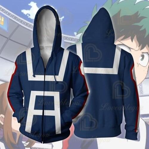 3D Printed My Hero Academia Zipper Hoodie Men Women No Hero Academia All Might Cosplay Costume Sweatshirt School Uniform Jackets