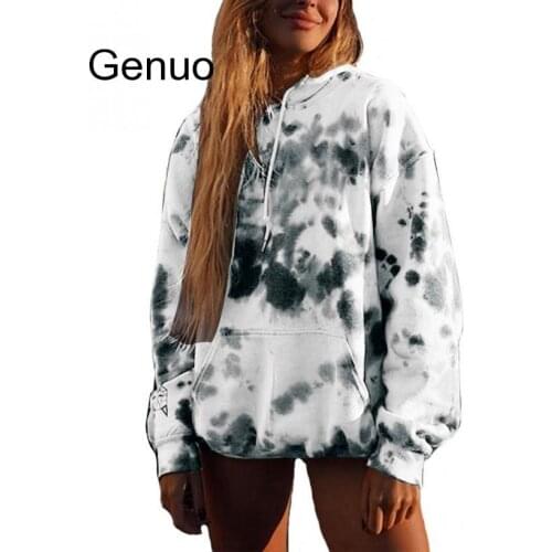 Hoodies Women Fashion Tie Dye Print Sweatshirt Women Pockets Long Sleeve Autumn Winter Women Clothes Streetwear Harajuku Hoodie