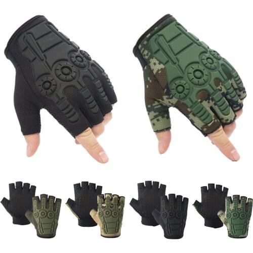 Cycling Half Finger Gloves Anti-Slip Half Finger Gloves Outdoor Camping Hunting Motorcycle Gloves Full Palm Back Protector