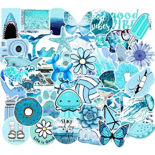 53 Pieces Blue Sea Ocean Sticker Vinyl Kids Waterproof Skateboard Laptop Decals Graffiti Anime Cartoon Animal Stickers