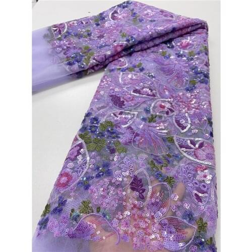 XIYA 2021 High quality Nigeria Lace Fabric And Sequined New Design French Purple Color Lace Fabric For Party Dress 4093B-2