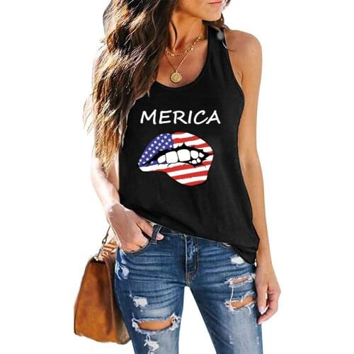 USA Flag Print Funny Lips Merica Tank Tops Women Plus Size Sleeveless Summer Loose Top Femme 2021 Y2k Fashion Vest for Ladies