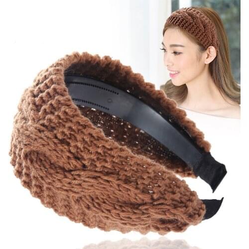 Winter Striped Acrylic Wide Knit Bezel Hairband Women Clip Hair Accessories Girl Headband Opaska Wlosow Bandeau Femme Diademas