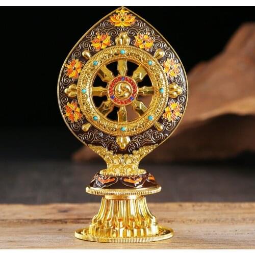 Gold Buddhist Furnishing Golden Wheel Tantric Alloy Handicraft Auspicious Tibetan Tribute Buddhism Home Gift Indoor Decorative