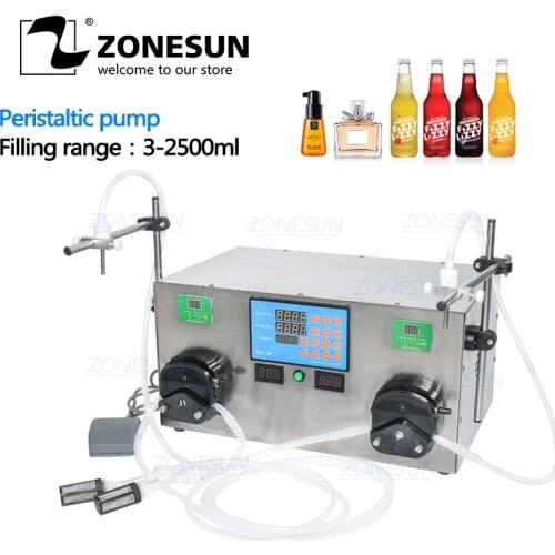 ZONESUN 2 Heads Perfume Water Juice Essential Oil Alcohol Hydrogen Peroxide Peristaltic Pump Liquid Filling Machine 3-2500ml