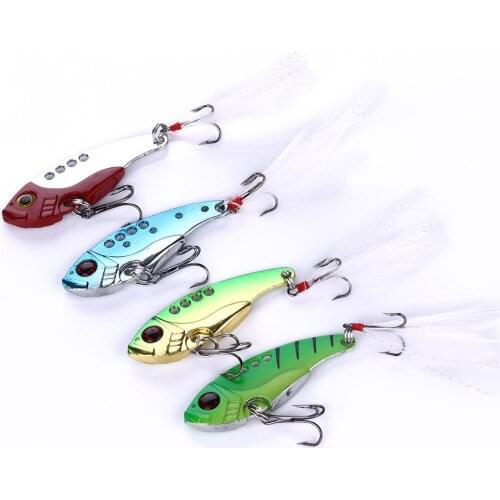 1Pcs Metal VIB Fishing Lure 5cm 11g Vibration Spoon Hard Baits with Feather Crankbait Wobbler Swimbait Cicada VIB Fishing Tackle