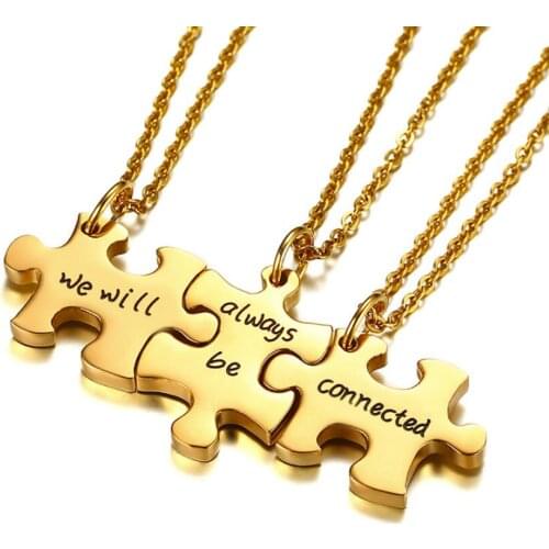 3PCS Best Friends Pendant Necklaces we will always be connected 2 - Side by Side Or Miles Apart BFF Friendship Matching Puzzle