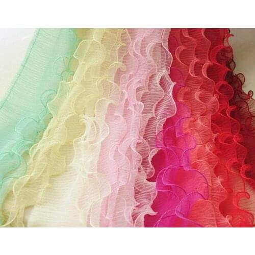 3Yards/Lot Multicolor 3Layers Ruffle Lace Fabric Handmade DIY Material Wedding Dress Clothing Accessories Lace Trim 12CM CR0887