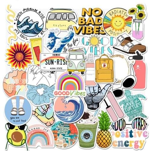 35PCS Simple Cartoon Kawaii Girls Travel Stickers Room Decoration Waterproof Laptop Luggage Car Wall Sticker Wall Decor