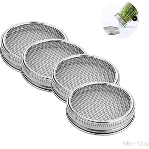 4Pcs/Set Seed Sprouting Lid Stainless Steel Mesh Filter for Wide Mouth Mason Jar A09 20 Dropship