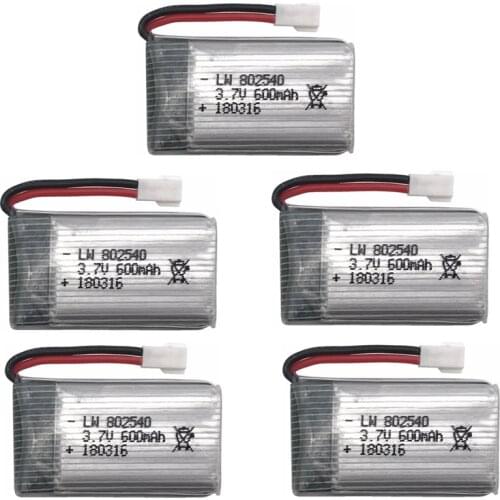 5pcs Limskey 3.7V 600mah 802540 Lipo Battery For QX90 QX95 QX80 QX70 FB90 QX100 EX105 EX110 DIY RC Drone FPV Quadcopter