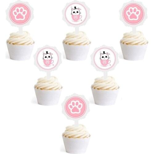6 Pcs/set Cute DIY Animal Teacup Dog Cat Cake Toppers Ice-cream Cupcake Toppers Picks Kids Happy Birthday Party Decorations