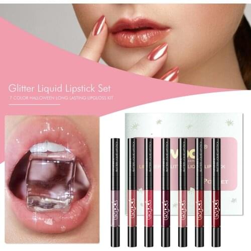 7PCS Glitter Lip Liner Lipstick Set Halloween Party Makeup Set Two-in-one Double-head Vivid Sexy Colorful Lipgloss Lip Makeup