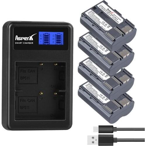 4X 2400mAh BP-511A BP-511 BP511A BP511 Camera Battery +LCD USB Dual Charger for Canon EOS 5D 50D 40D 20D 30D 10D 1D D60 300D D30