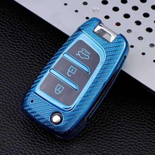 Luxury Carbon Fiber TPU Car Key Cover Case Bag Holder Keychain For Hyundai Solaris 2 Elantra I30 I35 I40 Tucson Kona Azera