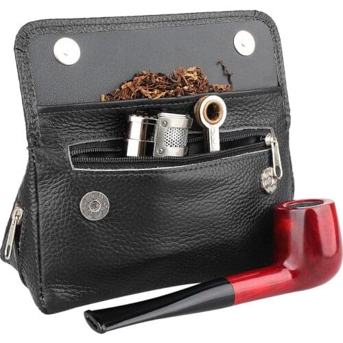 Black Brown Leather Tobacco Bag Pipe Pouch Case Smoking Bag For 2 Pipes Tamper Filter Tool Cleaner Preserve Freshness