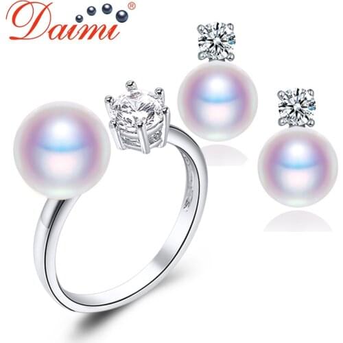 DAIMI Natural Purple Pink White Black Pearl Earrings Ring , Party Jewelry Sets For Woman
