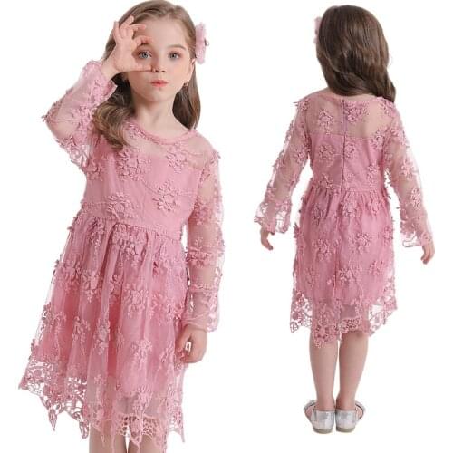 Kid Dress Embroidery Lcae Dress Fall Dress Flower Girls Costume Evening Birthday Outfits Children Girls Autumn Winter Clothes