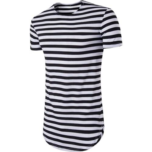 Mens Striped Hip Hop Basic Longline T-shirt Hipster Streetwear Harajuku T Shirt Men Slim Fit Short Sleeve Tee Shirt Homme XXL