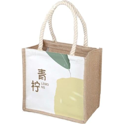 Jute shopping Bag woman hand Bag cotton hemp Lunch Box Picnic handbags Tote for Kids School Food Bag female drink organizer