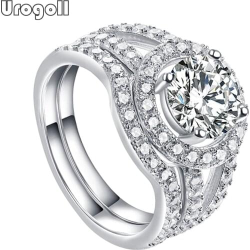Fine Jewelry Women Ring 925 Sterling Silver Zircon Wedding Ring Rhinestone Engagement Ring Jewelry Accessories Set For Girl Gift