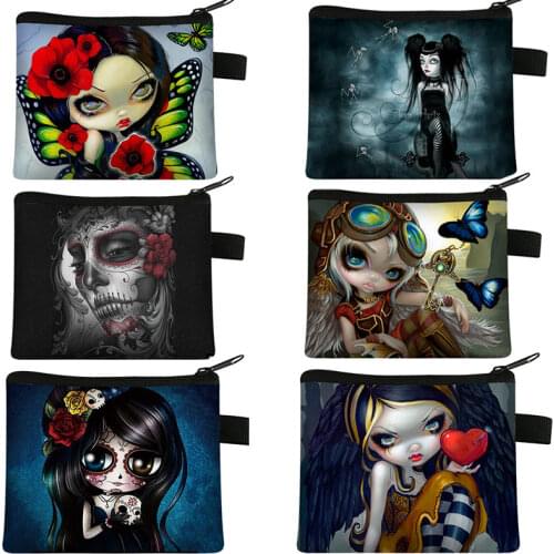 Gothic Girs Print Coin Purse Mini Portable Woman Shopping Coin Bag Skull Cartoon Girl Wallet Key Bag