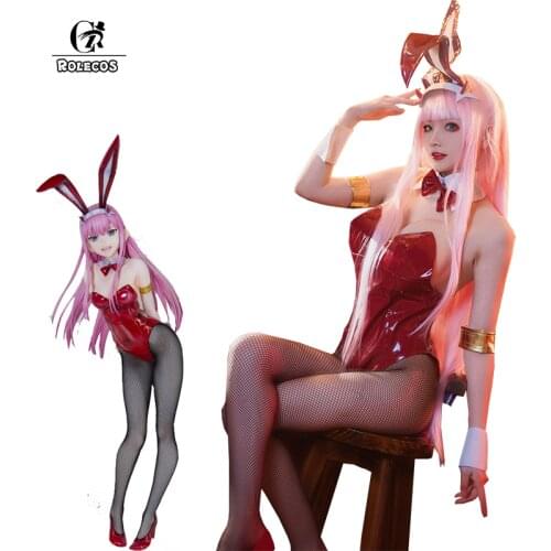 ROLECOS Anime DARLING in the FRANXX Cosplay Costume Zero Two Bunny Girl Cosplay Costume 02 Sexy Women Jumpsuit Red Leather Suit