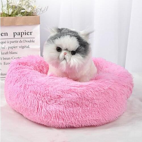 Round Cat Bed House Soft Fluffy Long Plush Pet Dog Bed for Dogs Basket Cushion Comfortable Pet Bed Mat Cat House Animals Sofa